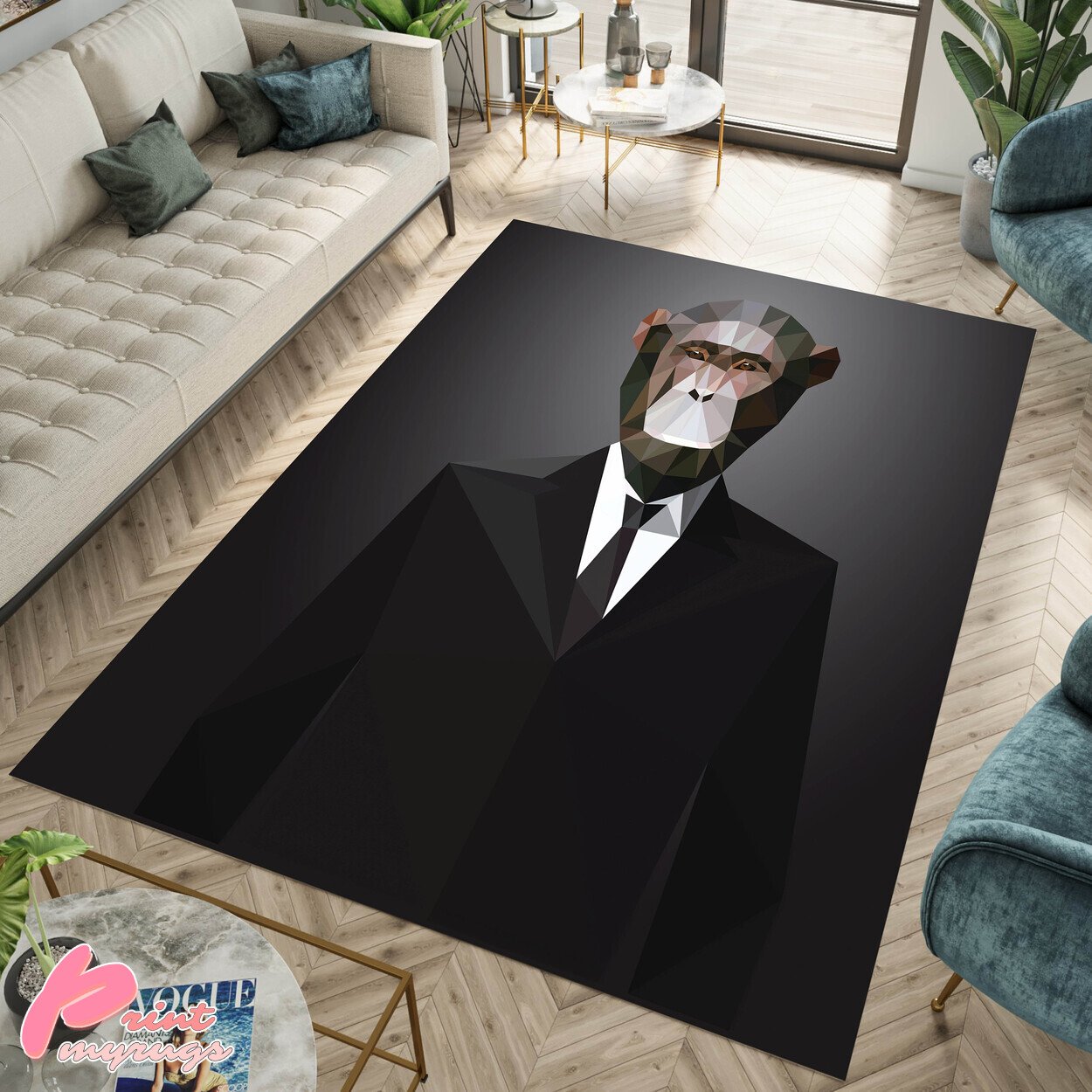 Gorilla Cool Monkey Themed Rug Black And White Abstract Modern Design ...